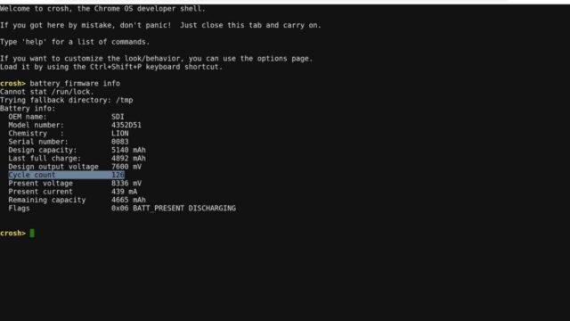 How to check battery health on crosh